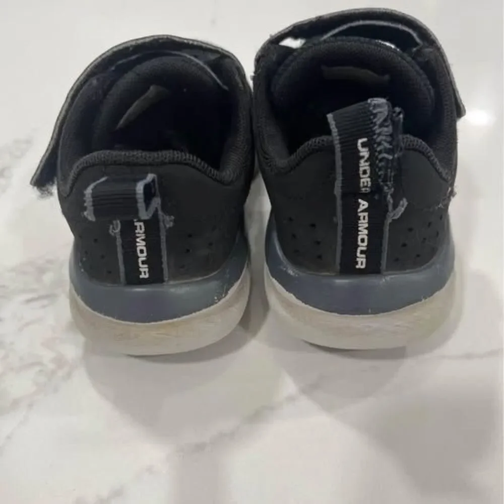 12K Shoes Sneakers black silver some wear toddler Under Armour tennis shoes